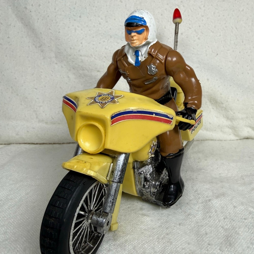 Vintage Police Motorcycle Toy with Rider Figure 1970s Style Plastic Bike