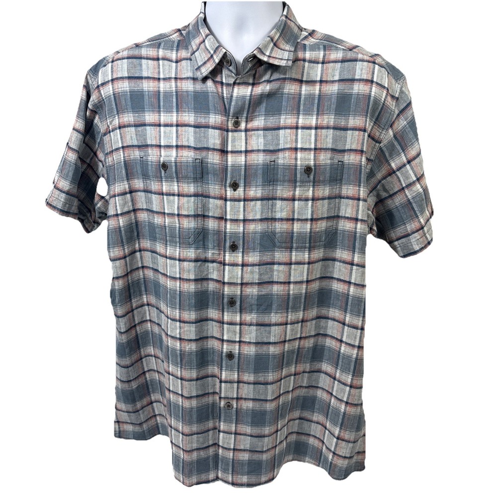 Kuhl Shirt Mens XL Gray Blue Plaid Short Sleeve Hiking Outdoor Pockets Gorpcore