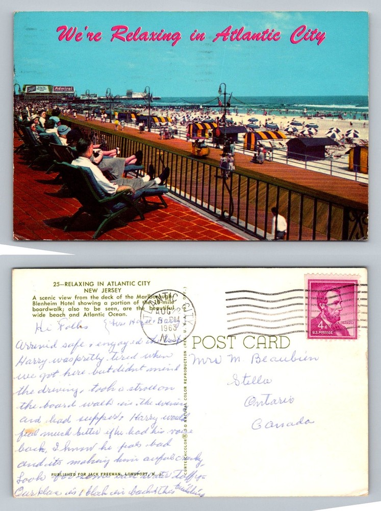 Atlantic City, NJ-New Jersey, Boardwalk Scene PC c1963 Vintage Postcard