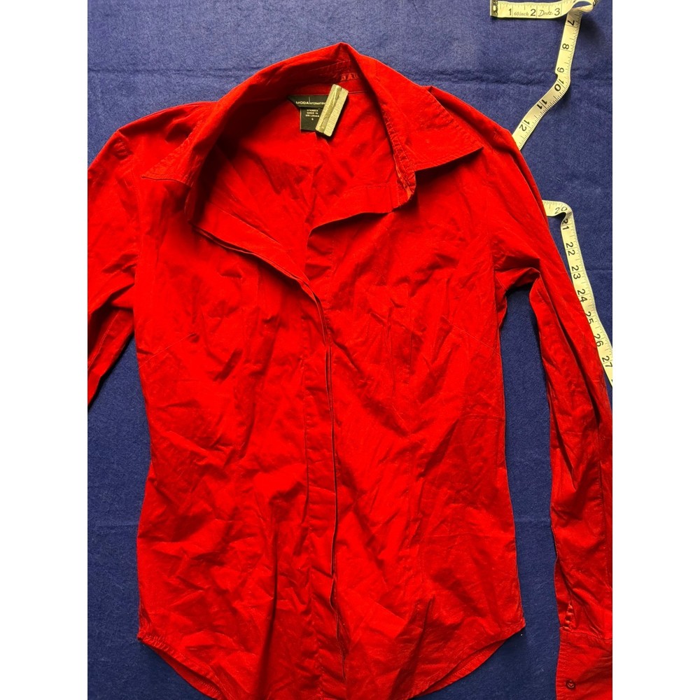 Officecore Women Moda International Button Down Shirt S Red Long Sleeve Tailored