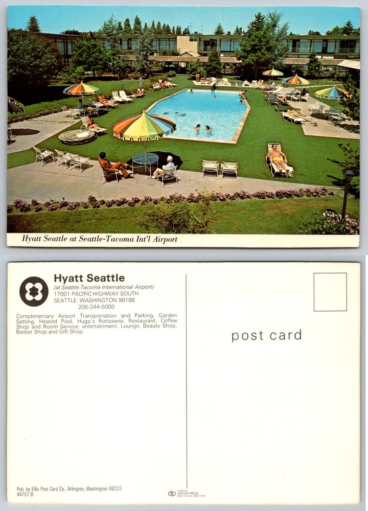 Hyatt Seattle Sea-Tac Airport WA Vintage Postcard Swimming Pool Dexter Press