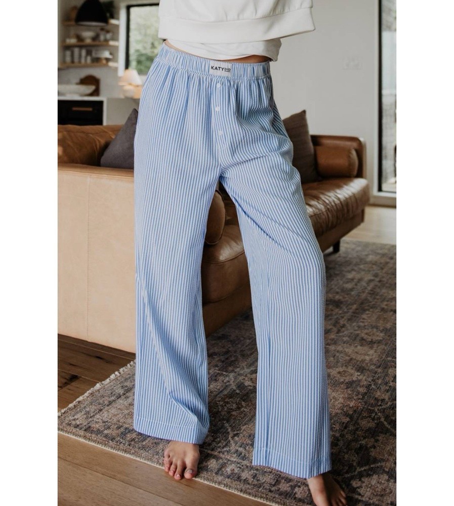 Women’s Loungewear Blue Striped Boxer Pajama Pants Size Small