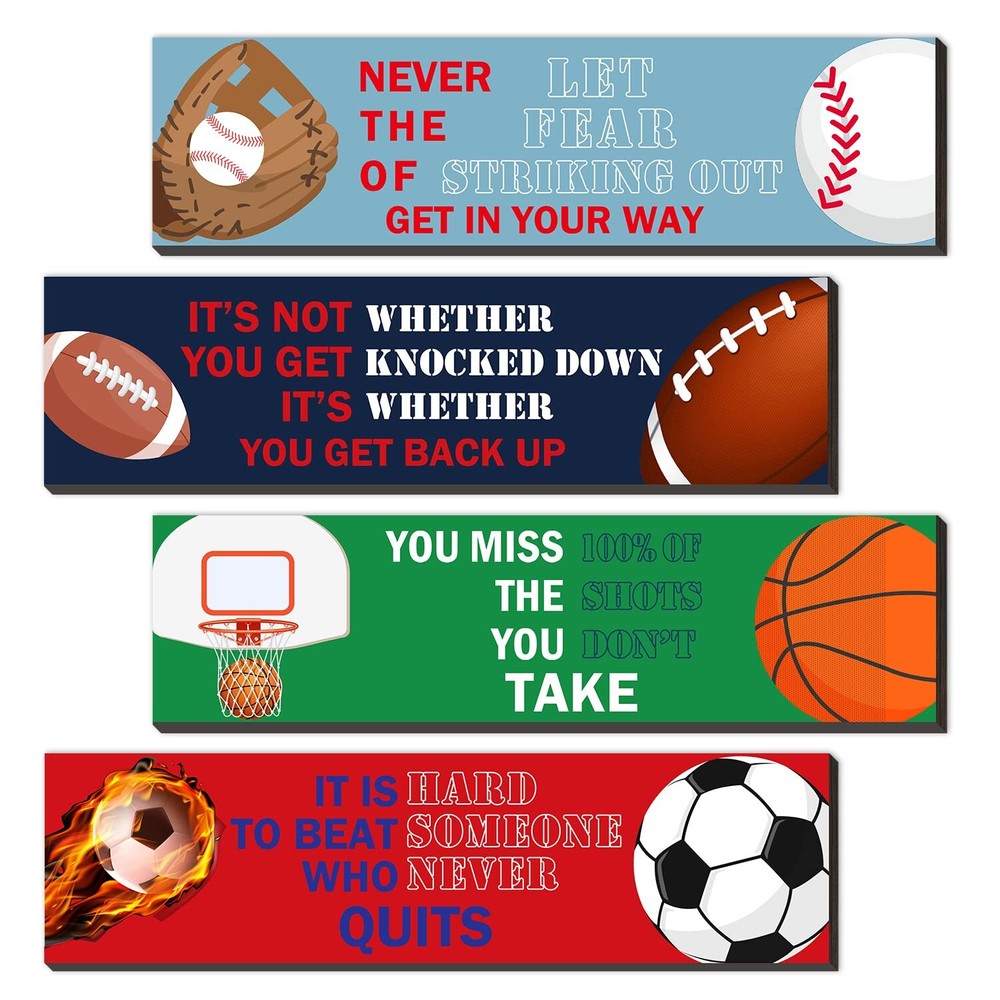 Sport Motivational Quote Wall Art(pack of 4), Sport Themed for Boy's Bedroom ...