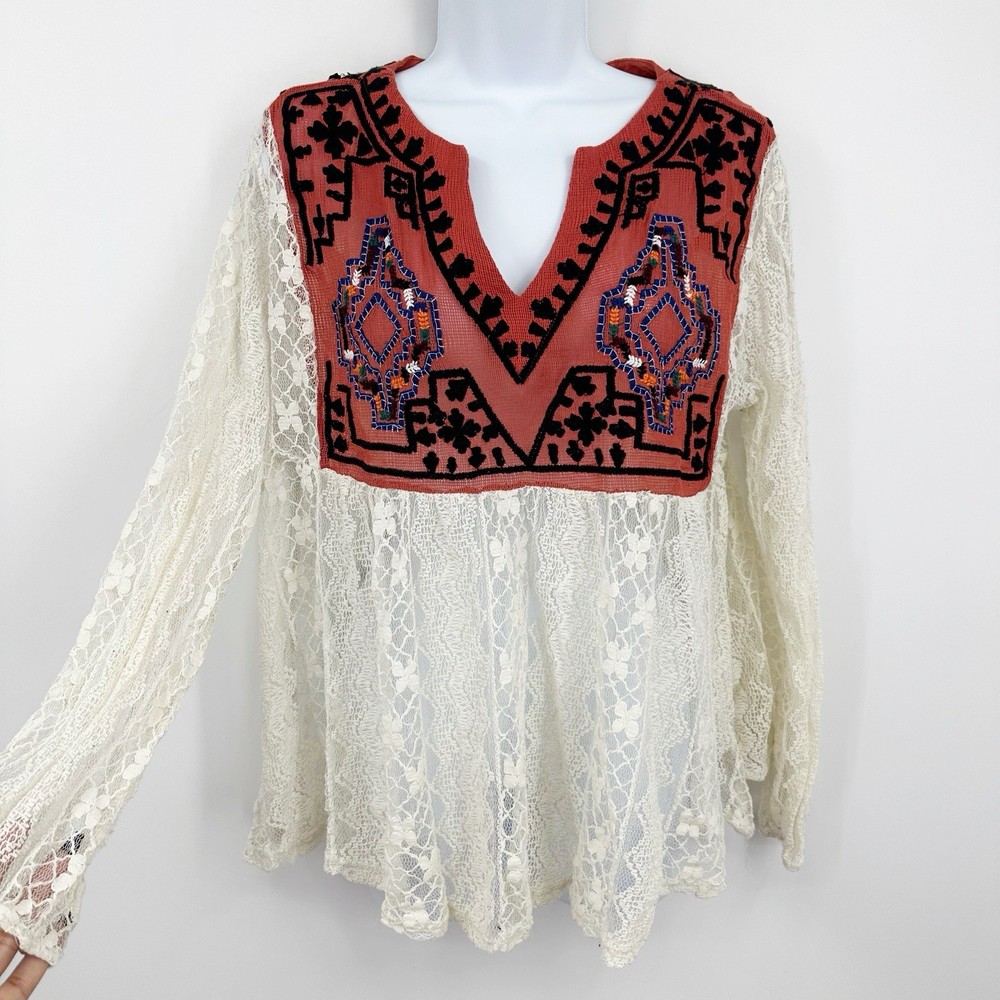 Altard State Boho Lace Long Sleeve Shirt Size Large Tribal Whimsical Fairy