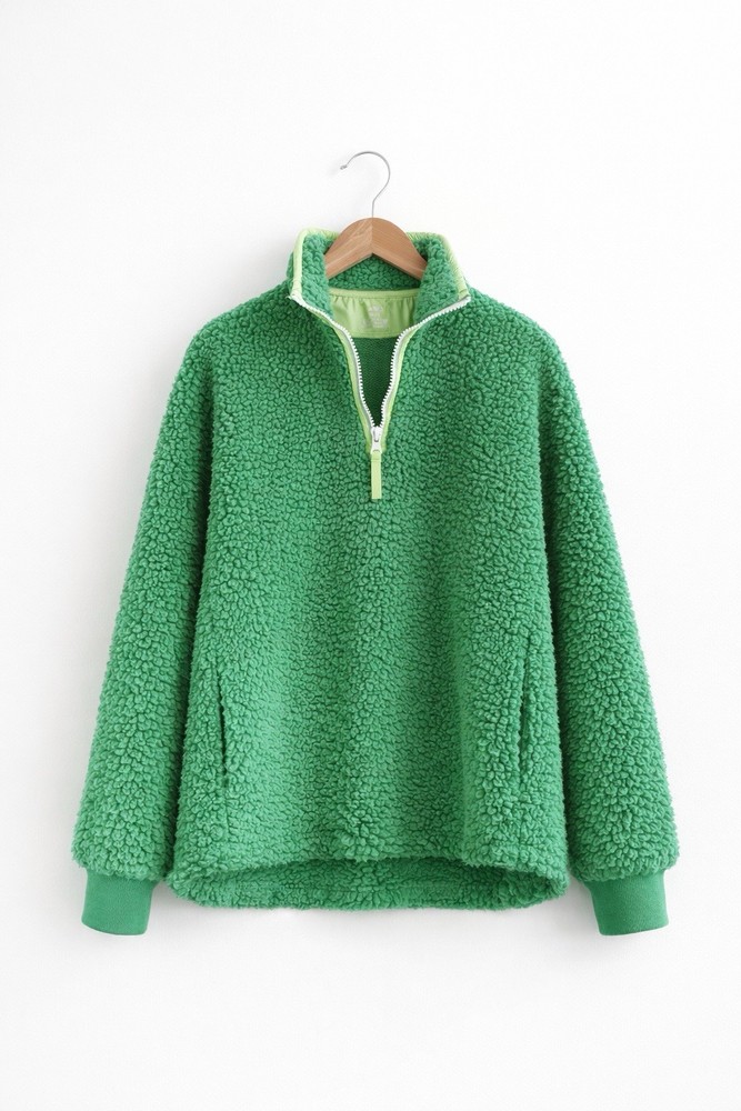 ✿ Aerie Green Sherpa Fleece Pullover XS Quarter Zip Cozy Soft Jacket Top