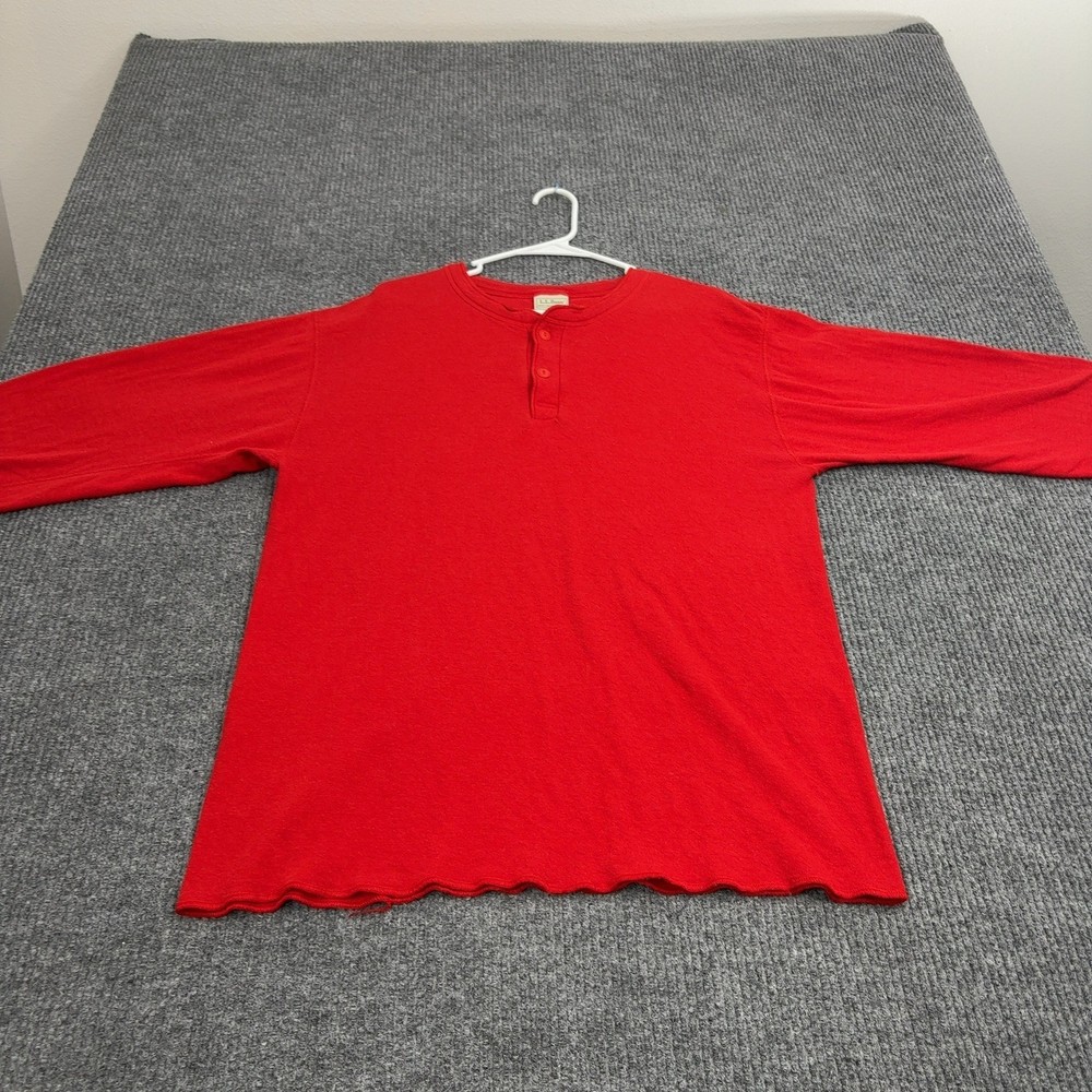 Vintage LL Bean River Driver Shirt Mens Large Red Henley Long Sleeve Outdoor
