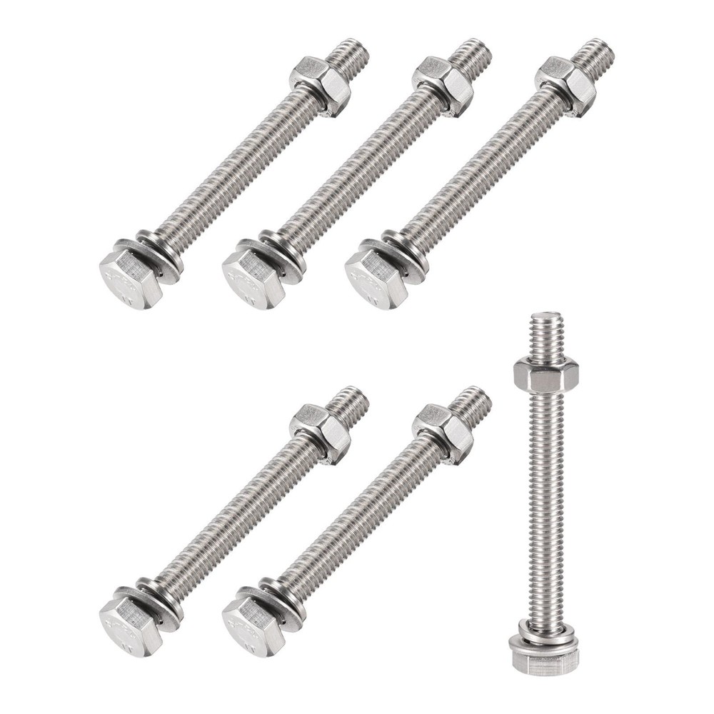 Hex Head Screws and Bolts Kit with Nuts, Flat Washers, and Lock Washers – M6x60mm, 6 Sets – Durable Fastener Assortment for Secure Assembly and Repairs