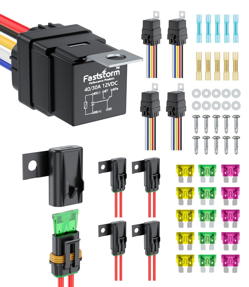 5 Pack 5-Pin Waterproof Relay Kit 40/30 AMP 12V Relay Switch with Harness Hea...