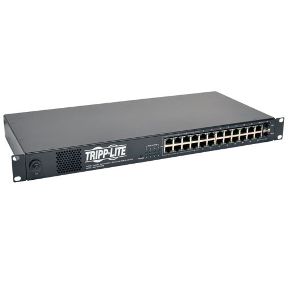 24-Port Gigabit Ethernet Switch with 12 Outlet PDU, 2 SFP and 8 PoE+ Ports, 120W