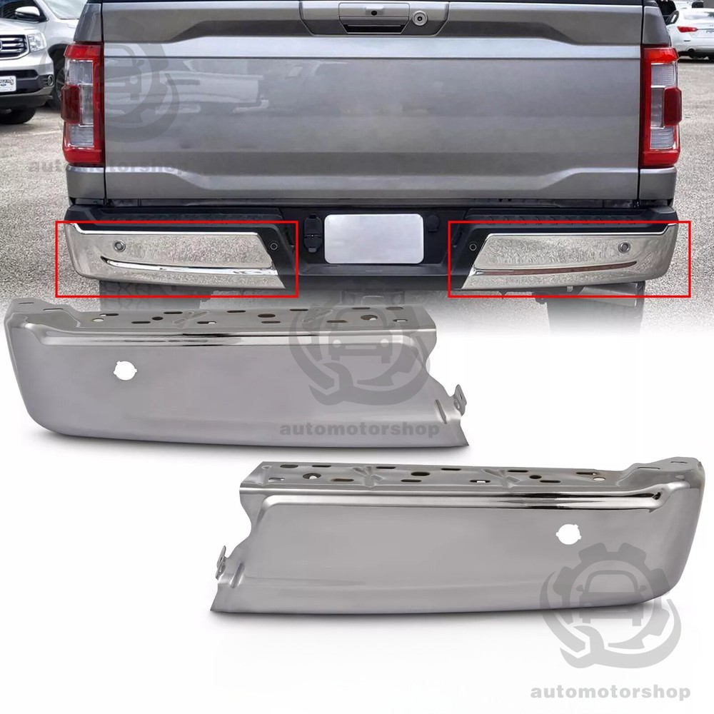 2x Left & Right Rear Bumper End Set for 2021-2023 Ford F150 Chrome W/ Auto Park