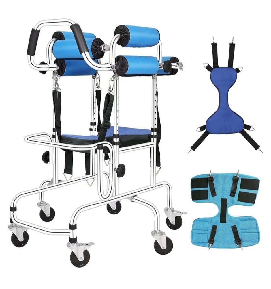 6-Wheels Walking Aid Disabled Cerebral Palsy Kids Rehabilitation Standing Walker