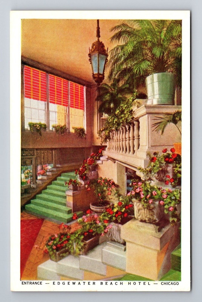 Chicago IL-Illinois, Entrance Edgewater Beach Hotel, Vintage Postcard