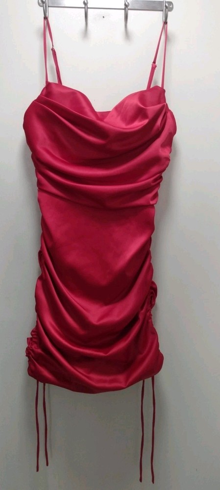 OH POLLY Red Satin Ruched Party Dress UK 8 US 4