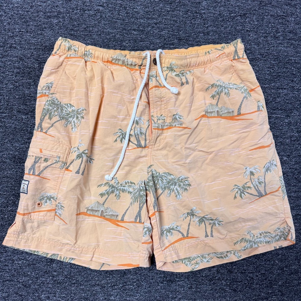 Vintage Tommy Bahama Surf Palm Swim Trunk Board Shorts Mens Sz M Yellow Beach