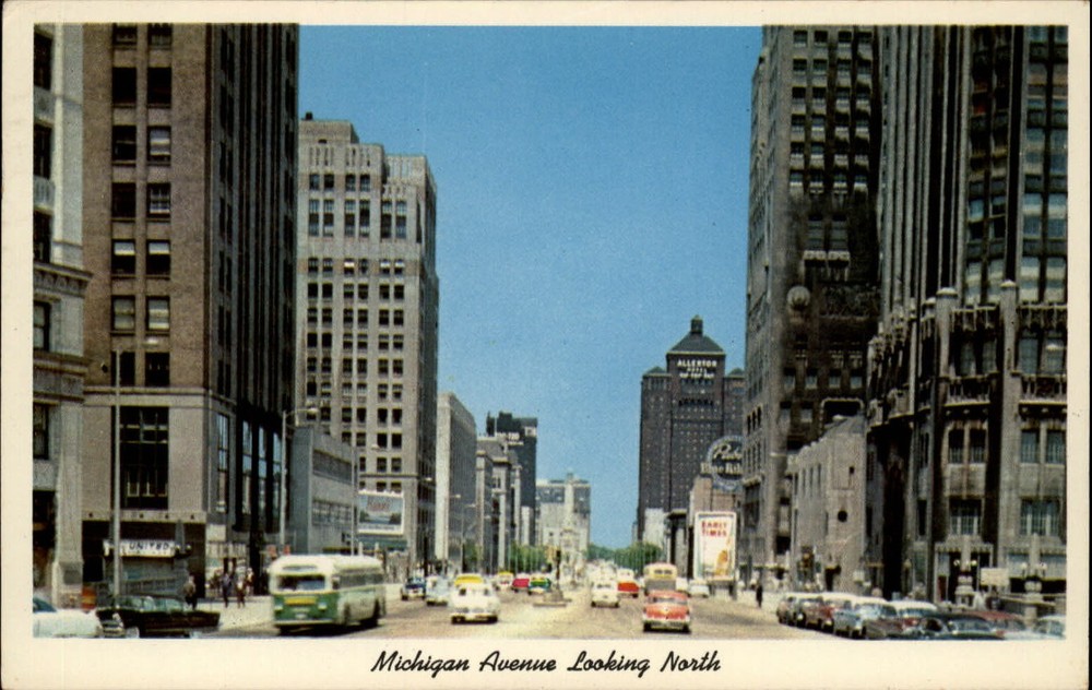 Chicago Illinois Michigan Avenue 1950s cars skyscrapers mailed 1962 postcard