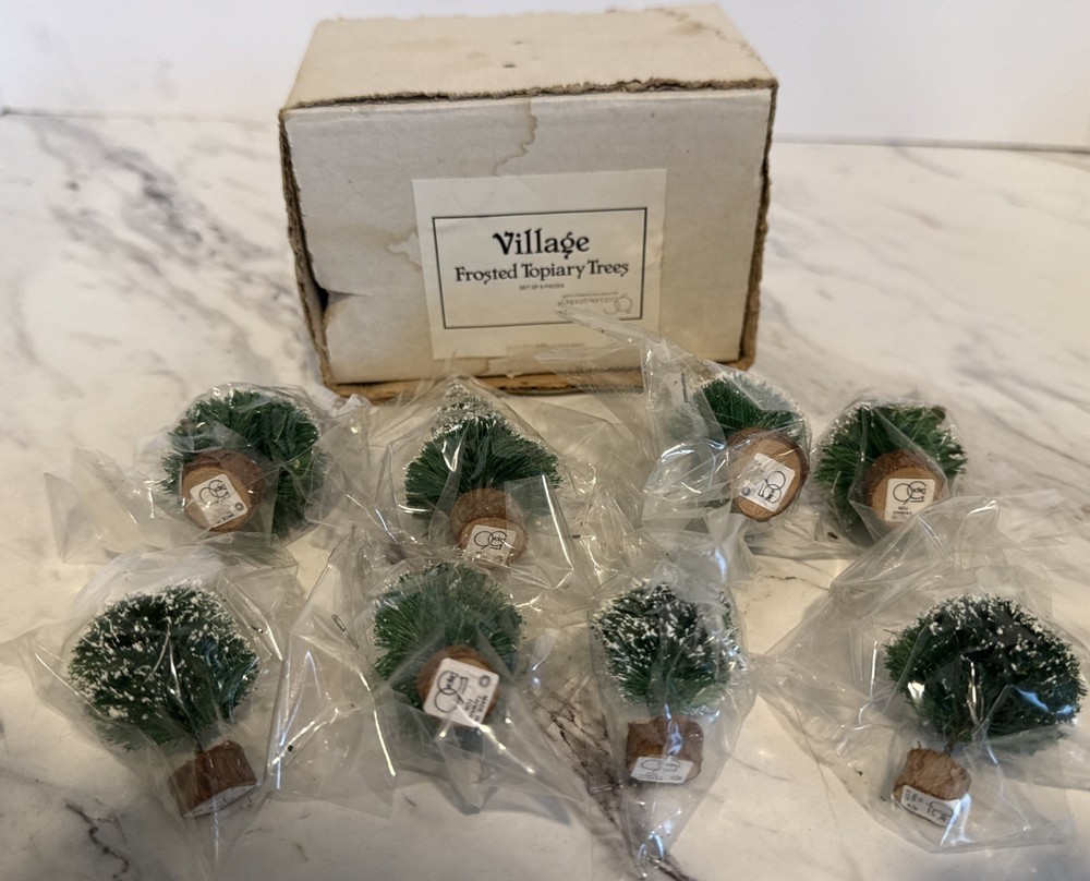 Dept 56 Village Series Frosted Topiary Trees Set Of 8 Accessories #5203 Vintage