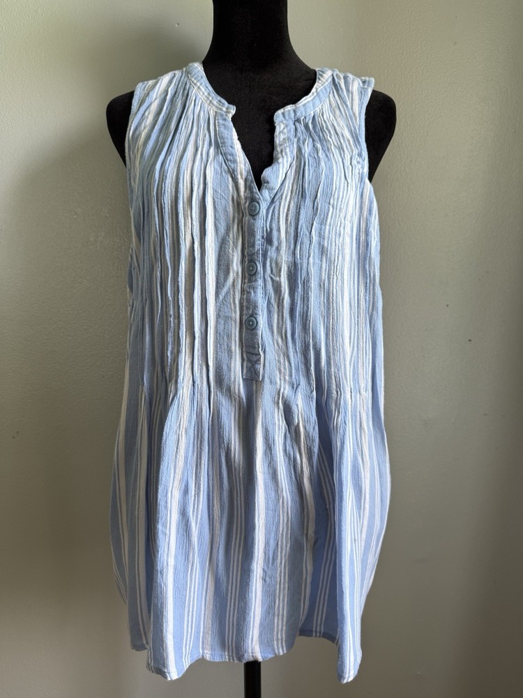 Market & Spruce Women's Sleeveless Striped Tank Blouse 1/4 Button Sz XXL