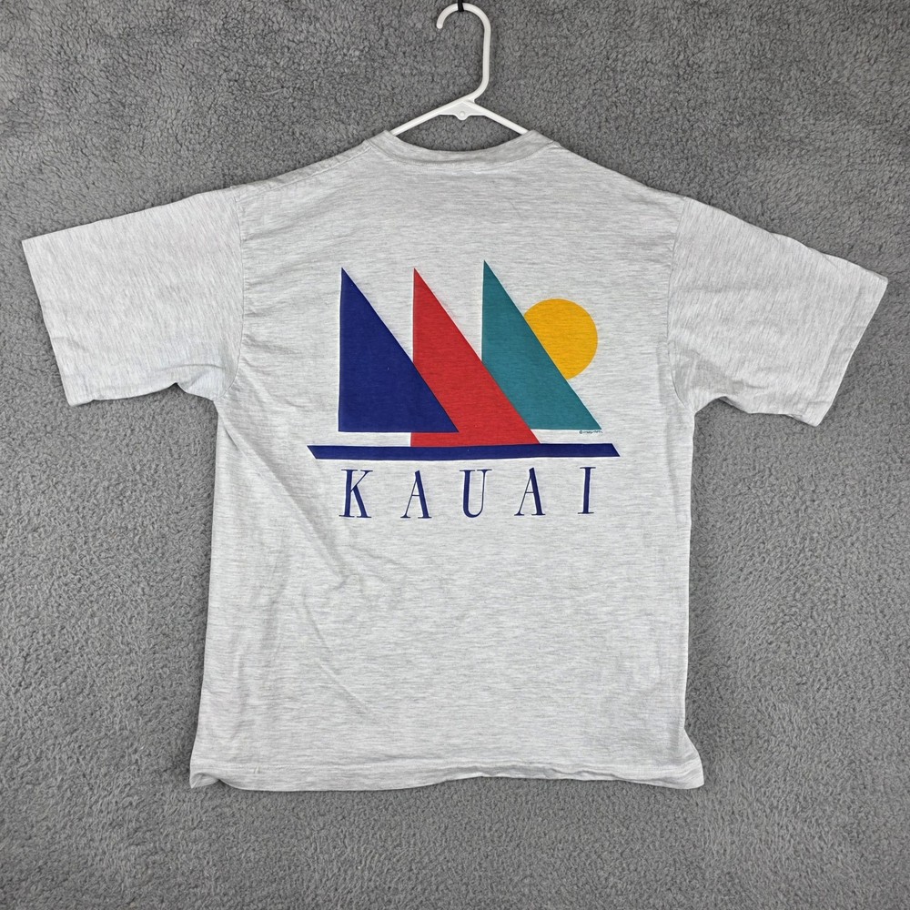 Vintage Hawaii Shirt Mens Medium Heather Gray 90s Double Sided Kauai Graphic T