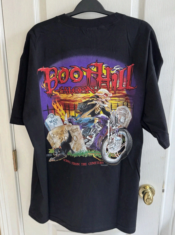 NWOT Vintage Boothill Saloon 2002 Bike Week Black Tee Shirt Graphic Print S-3XL