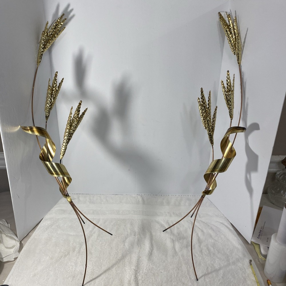 Wheat Stalk Metal Art Wall Hanging Brass & Copper MCM Sculpture 31” Home Inter
