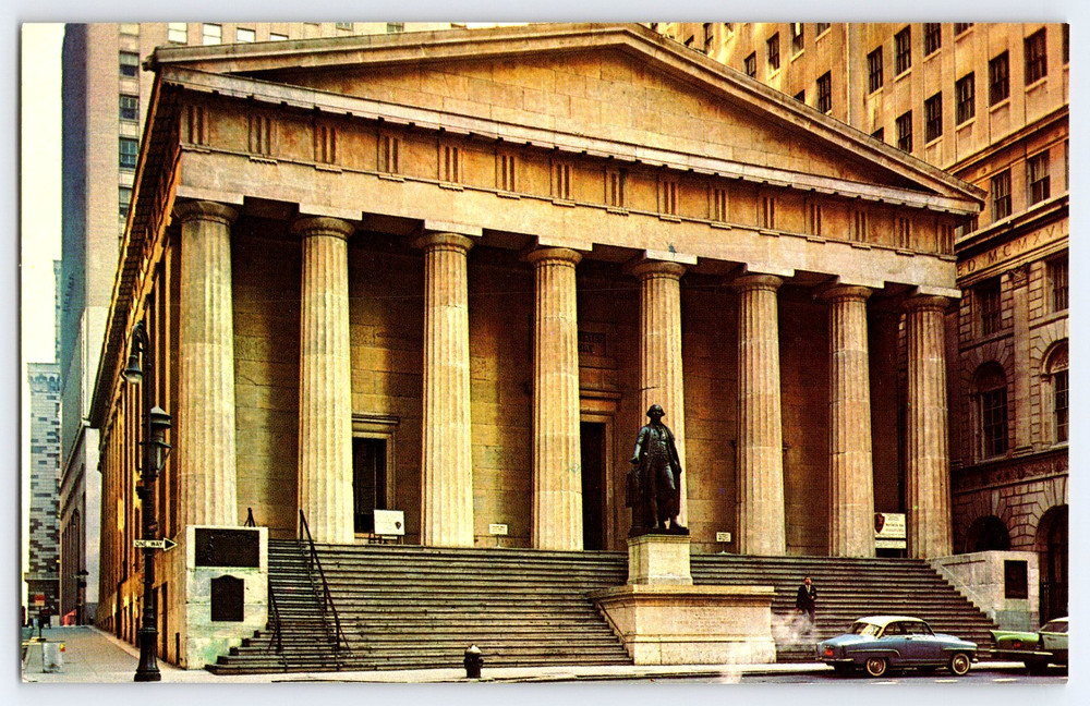 New York City New York NY The Sub Treasury Building Cars Vintage Photo Postcard