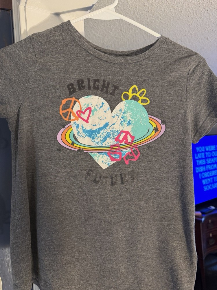 Old Navy Girls Gray Bright Future Graphic Crew Neck T-Shirt L (10-12)