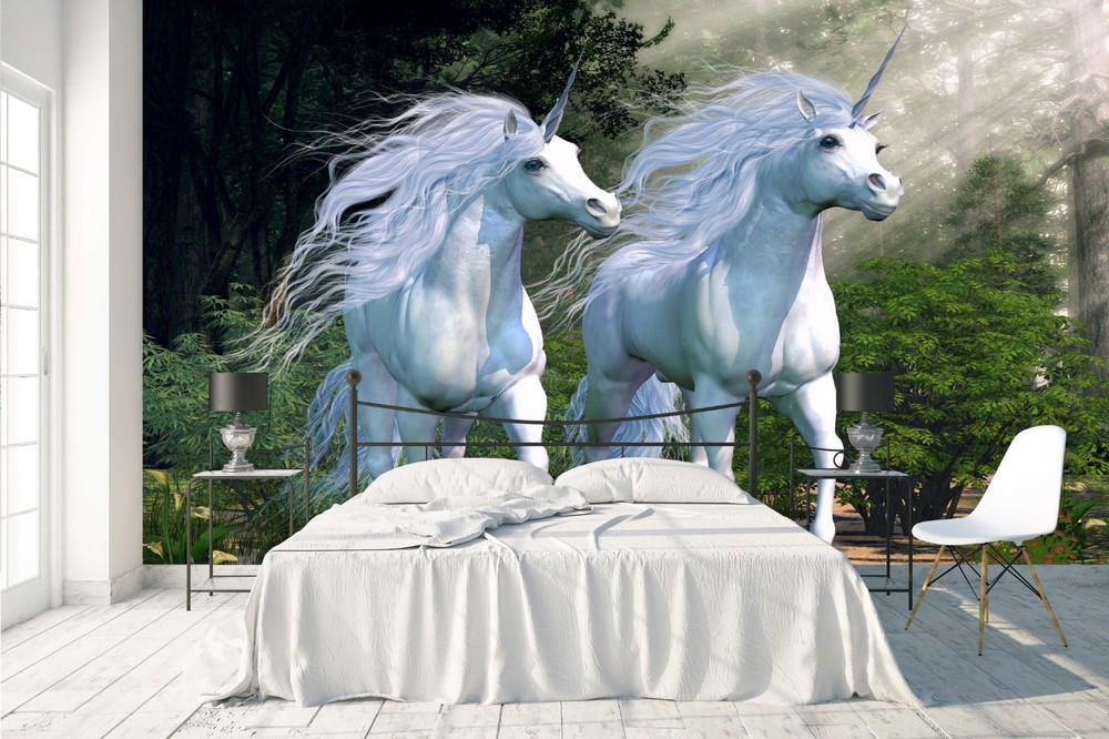 3D Forest Unicorn Illustration Wall Murals Wallpaper Murals Wall Sticker 12