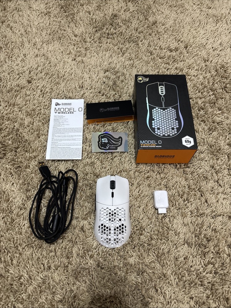 Lightly Used White Glorious Model O Wireless RGB Gaming Mouse with Original Box