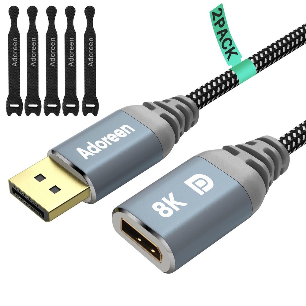 8K DisplayPort Extension Cable 6 Feet/2 Pack, Braided DP to DP Extended 1.4 C...