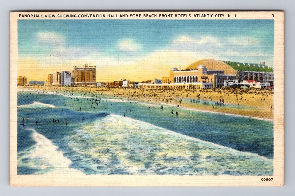 Atlantic City NJ-New Jersey, Convention Hall, Beach Front c1937 Vintage Postcard