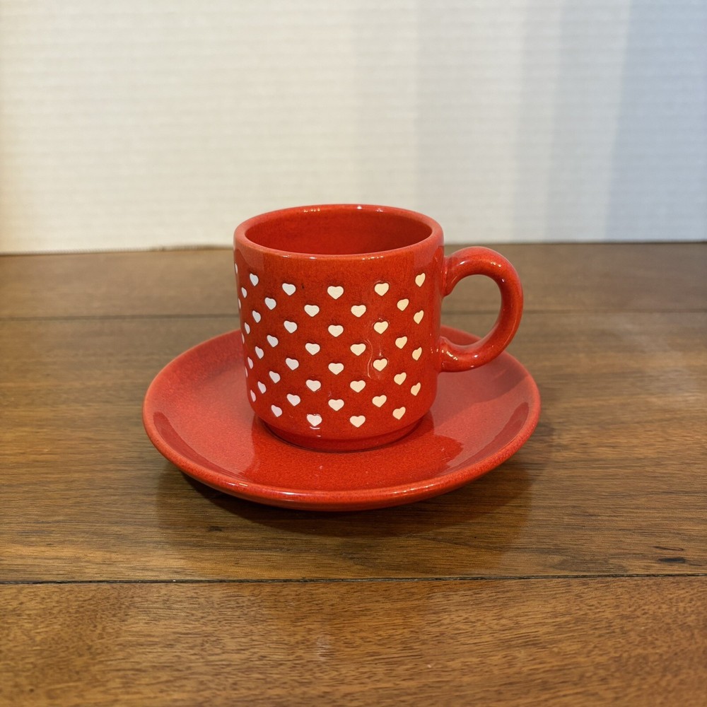 Germany Waechtersbach Red & White Heart Coffee Espresso Cup and Saucer Small