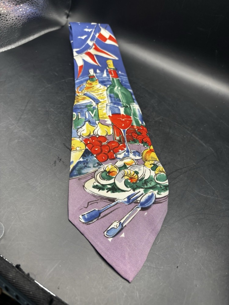 Vintage Polo Ralph Lauren Abstract Food Wine Silk Neck Tie - Made in USA