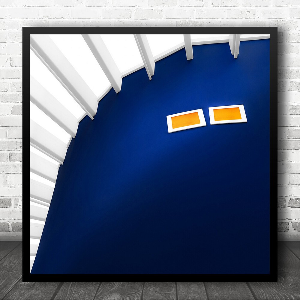 Curves Lookup Architecture Blue White Orange Hvmaart Wall Light Square Art Print