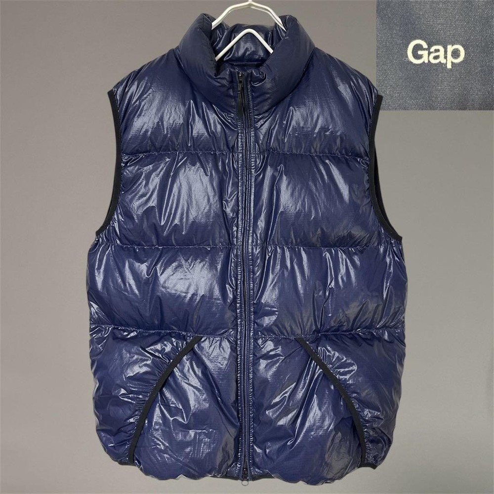 Old Gap Y2K 00s Gloss Navy Down Vest XL Double Zip Lightweight Warm