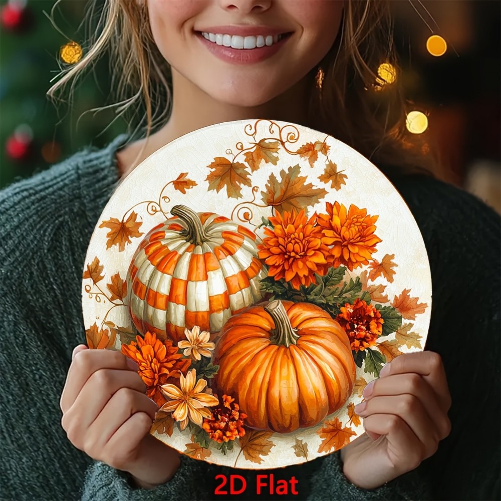 Autumn Pumpkin Wreath Round Metal Sign Fall Decor