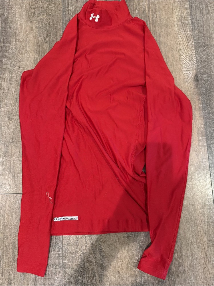 Boys Under Armour Coldgear Red Compression Mock Shirt Youth Medium