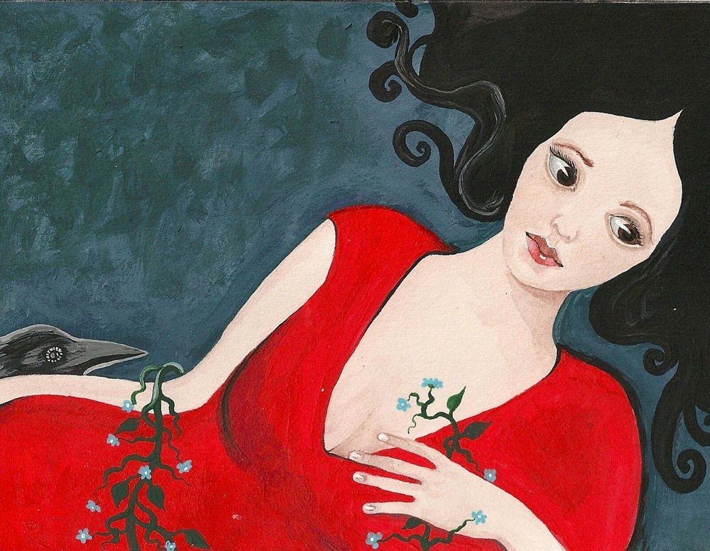 11x14 PRINT OF PAINTING CROW FANTASY ART RYTA Halloween Wicca magic portrait 🌺
