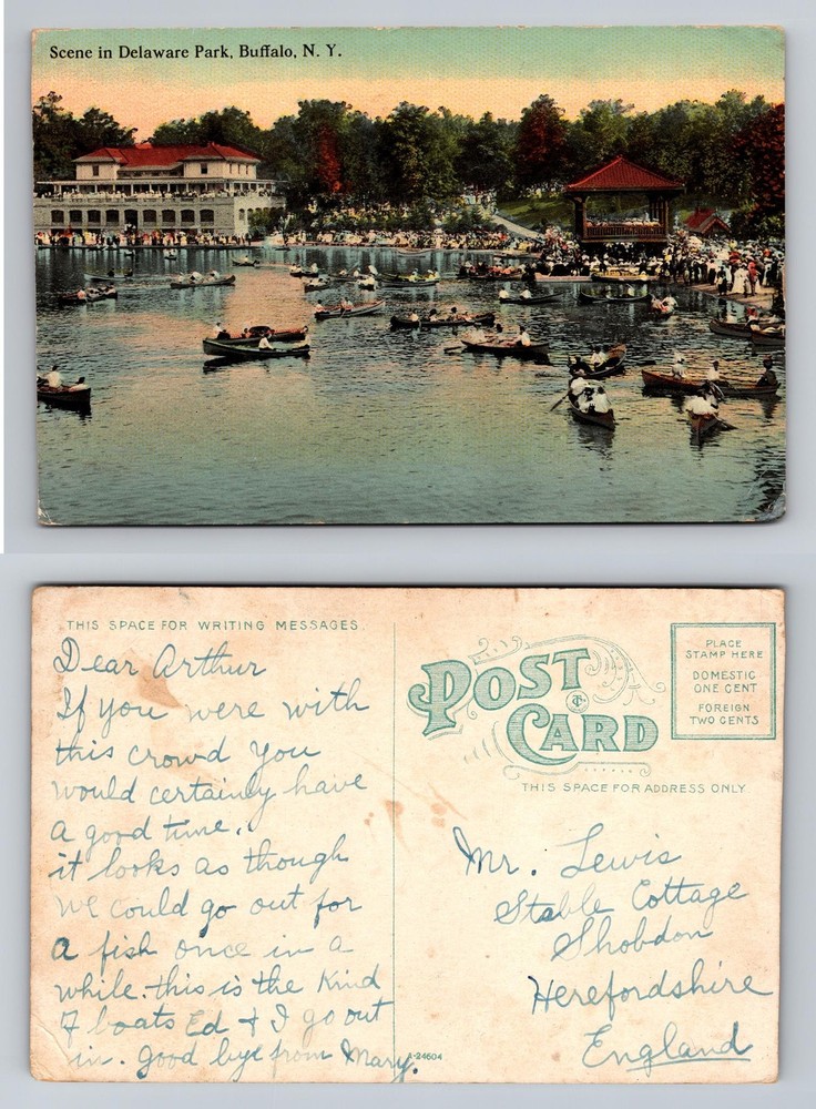 Buffalo, NY-New York, Delaware Park Boating Scene Pavilion Vintage Postcard