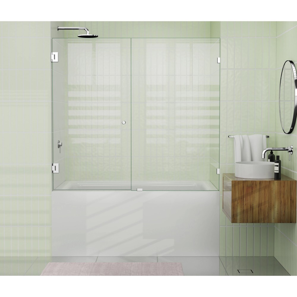 Frameless Shower Bath Door 58.25 x 57.25 Inches Polished Chrome by Glass Warehouse