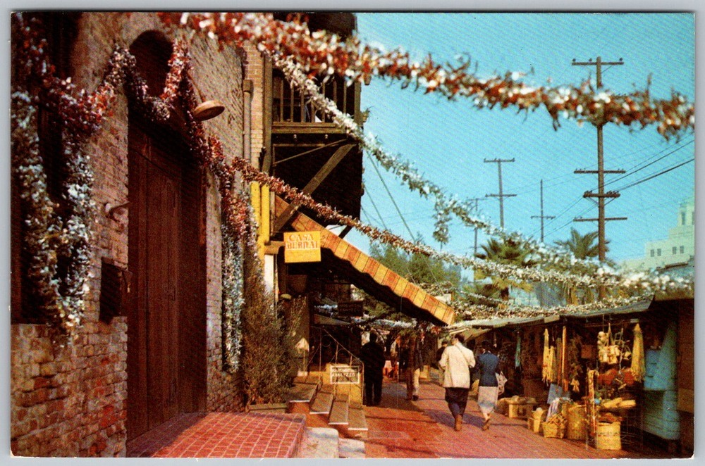 Vtg Postcard Olvera Street Mexican Market Los Angeles, CA 1950s