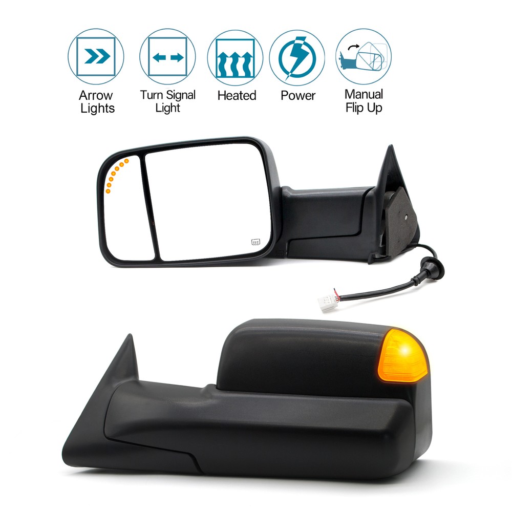 Power Heated Signal Towing Mirrors for 1999-2000 Dodge Ram 1500 in Black