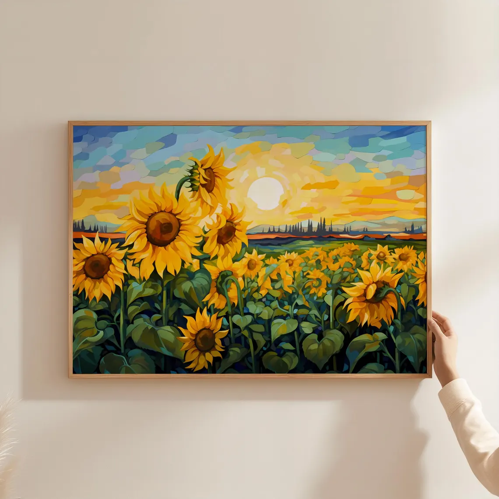 Sunflower Filed Sunset & Beautiful Sky Poster Premium Quality Choose your Size