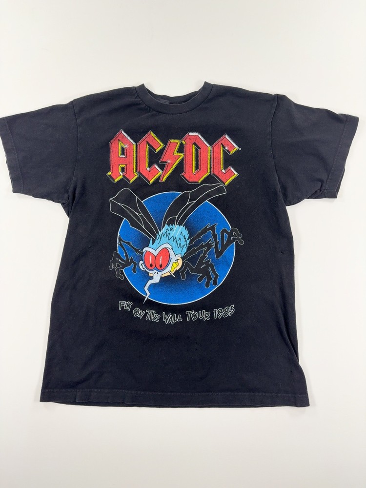 AC/DC Fly on the Wall Tour 1985 Graphic T-Shirt Black Vintage Band Tee M