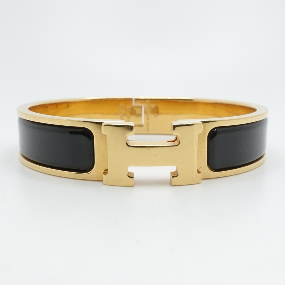 Hermes Yellow Gold Plated Enamel Black H Clic Bracelet XS/S PM Luxury Fashion Jewelry