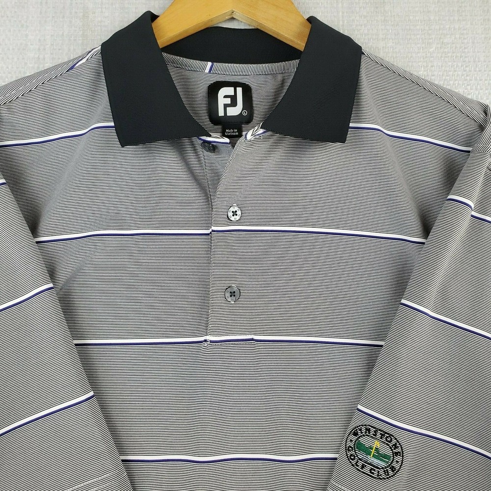 FOOTJOY Size Large Mens Polo Golf Shirt Black White Microstripe Stretchy FJ