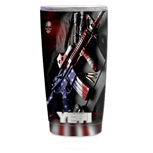 Skin Decal for Yeti 20 oz Rambler Tumbler Cup / AR Military Rifle America Flag