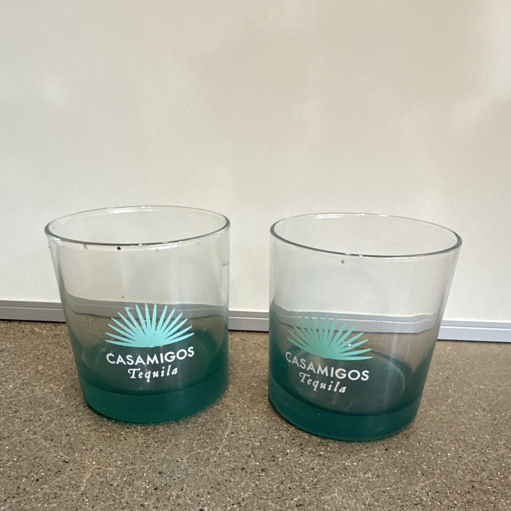 Casamigos Tequila Rocks Glasses Set of 2 Green Bottom Lowball Whiskey Glasses