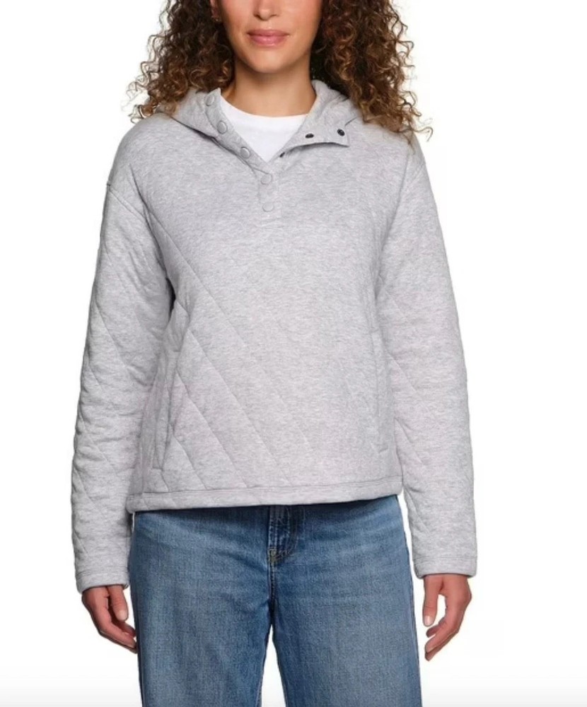 Lands' End Women's Midweight Relaxed Fit Quilted Pullover Hoodie Gray  Size  M