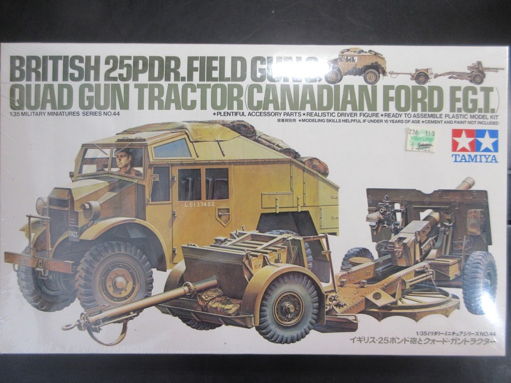 TAMIYA 1/35 25pdr FIELD GUN & QUAD GUN TRACTOR FORD FGT  #35044 factory sealed