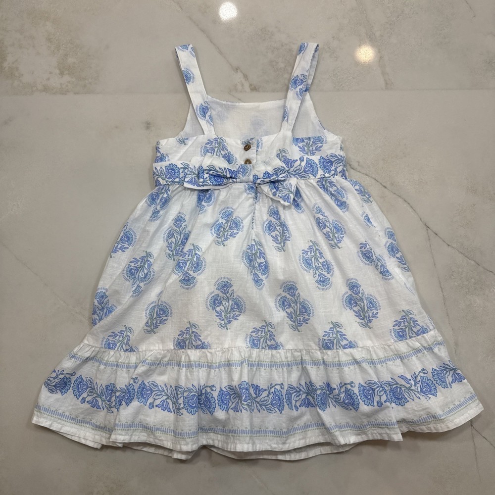 Haute Hippie Kids Girls Dress Blue White Floral Bow 4T Cotton Boho
